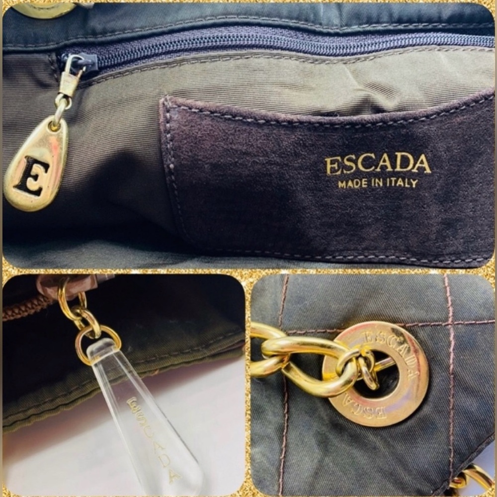 Escada Vintage Lux Quilted Nylon Tote/Shoulder Bag Olive Green and Brown - Picture 3 of 17